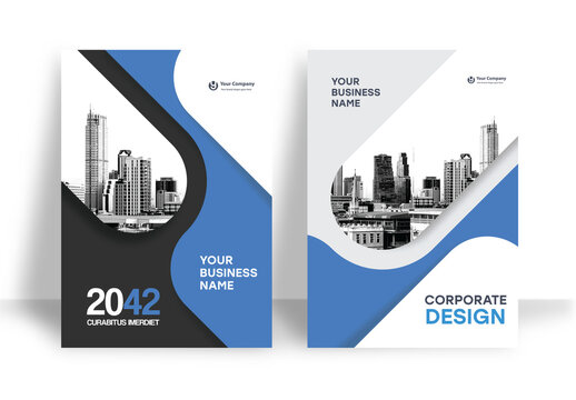 Business Report Cover Template &ndash; Blue and Black graphic elements Geometric Layout (A4)