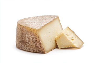 Delicious piece of cheese isolated on white background