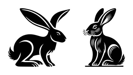 Elegant Black and White Silhouette of a Hare, Rabbit Bunny silhouette