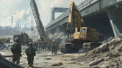 Collaboration of North Korean soldiers and Ukrainian engineers in bridge reconstruction amid a temporary truce