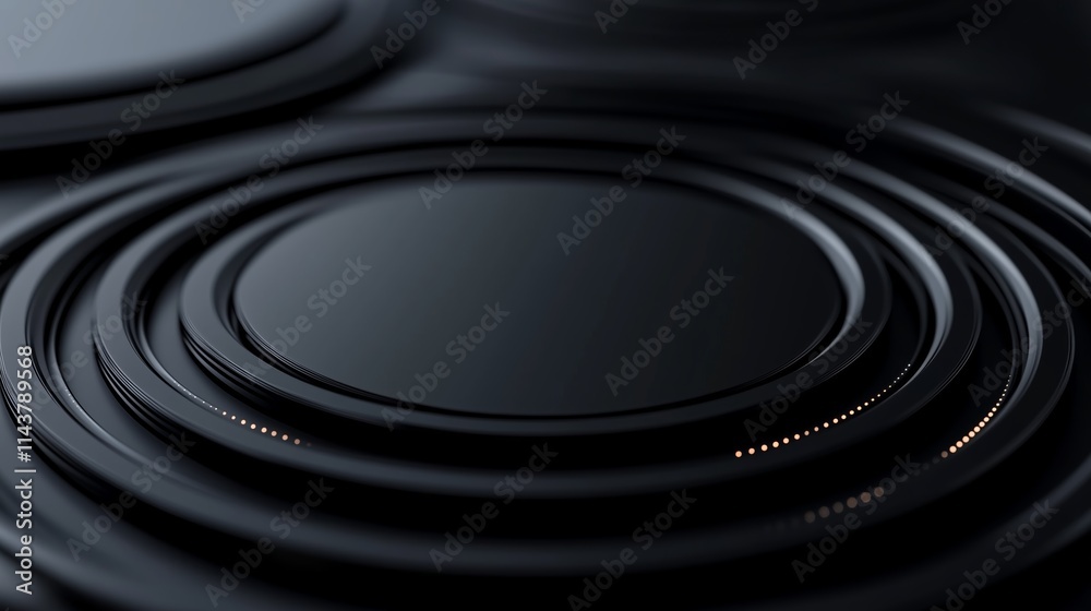 Poster abstract close-up of concentric circular patterns in a sleek dark design emphasizing texture and dep