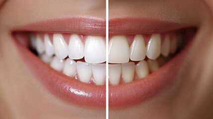 Bright smiles showcase the transformation between dental care and natural teeth in a split image of a joyful person