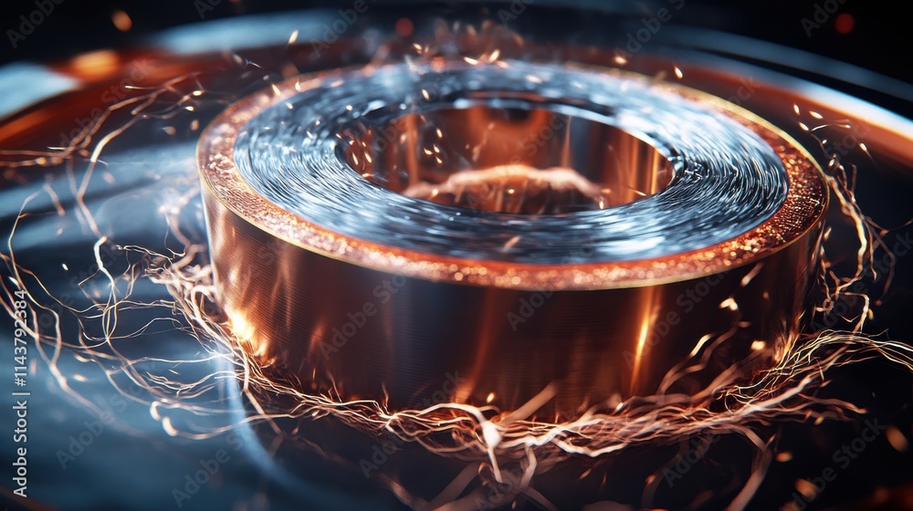 Poster intricate rendering of an electromagnet with glowing energy waves illustrating electricity and magne