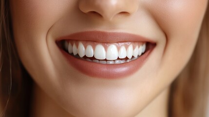 Fototapeta premium Bright smile radiating confidence with perfect white teeth and natural beauty under soft lighting