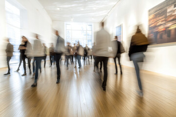 Fototapeta premium Businesspeople walking at modern office. Group of business employees at coworking center. Motion blur. Concept work process