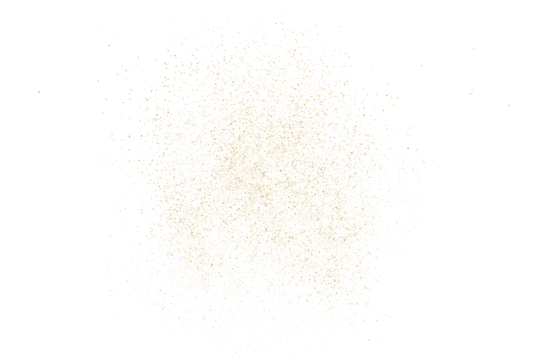 Gold texture pattern on transparent background. Old paper surface. Light golden confetti. Yellow Illustration backdrop. PNG design element.