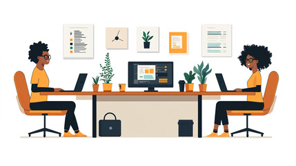 Remote Work Environment with Young Professional Working from Home with Laptop, Smartphone, and Virtual Meeting on Screen in a Modern Minimalistic Office
