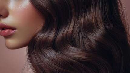 Obraz premium Elegant waves cascade on a woman\'s shoulder highlighting her beauty and soft features in a serene setting