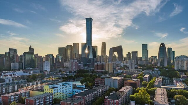 China Beijing building complex city scenery sunset time-lapse material