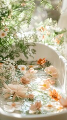 Floral bath, flowers, water, relaxation, spa.