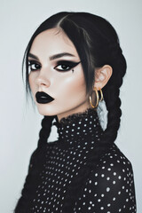 Girl in fashion gothic style and make up.