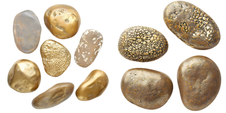 set of five golden : gilt pebbles isolated on a white background. Generative AI. - Powered by Adobe
