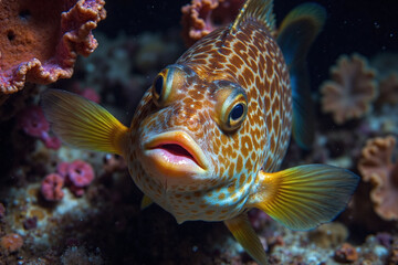 Fish in coral reef with mottled coloration