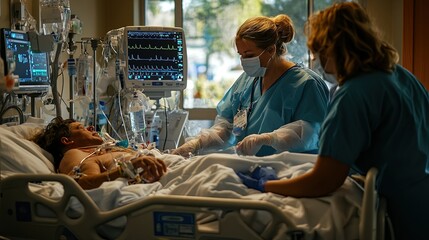 A family visiting a loved one in the intensive care unit, sharing hopeful moments.