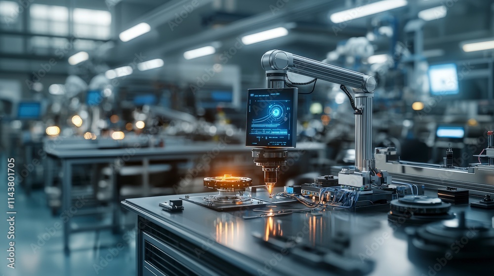 Poster Ai-driven diagnostics in a modern factory high-tech environment industrial efficiency clean workspace overview