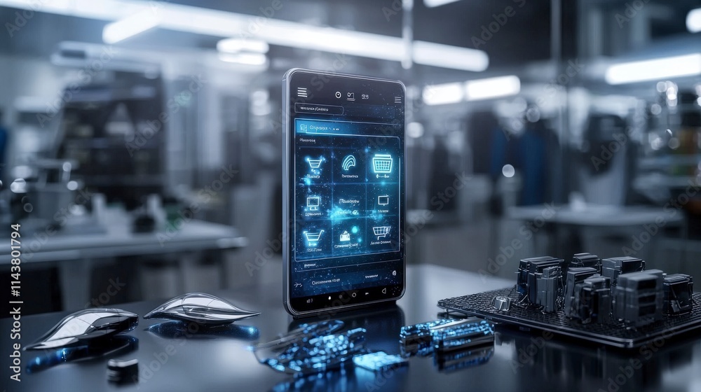 Poster Revolutionary ai interface displaying smart recommendations in a futuristic tech hub