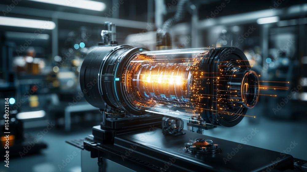 Poster high-tech laboratory infographic futuristic closed-loop battery design focused on energy efficiency 