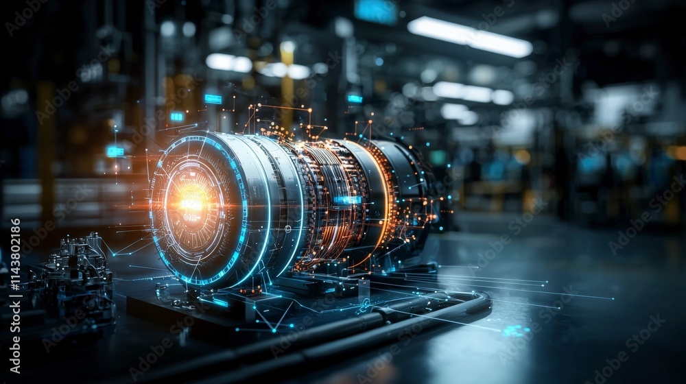 Poster Conceptual focus on revolutionary closed-loop battery tech in high-tech industrial visuals