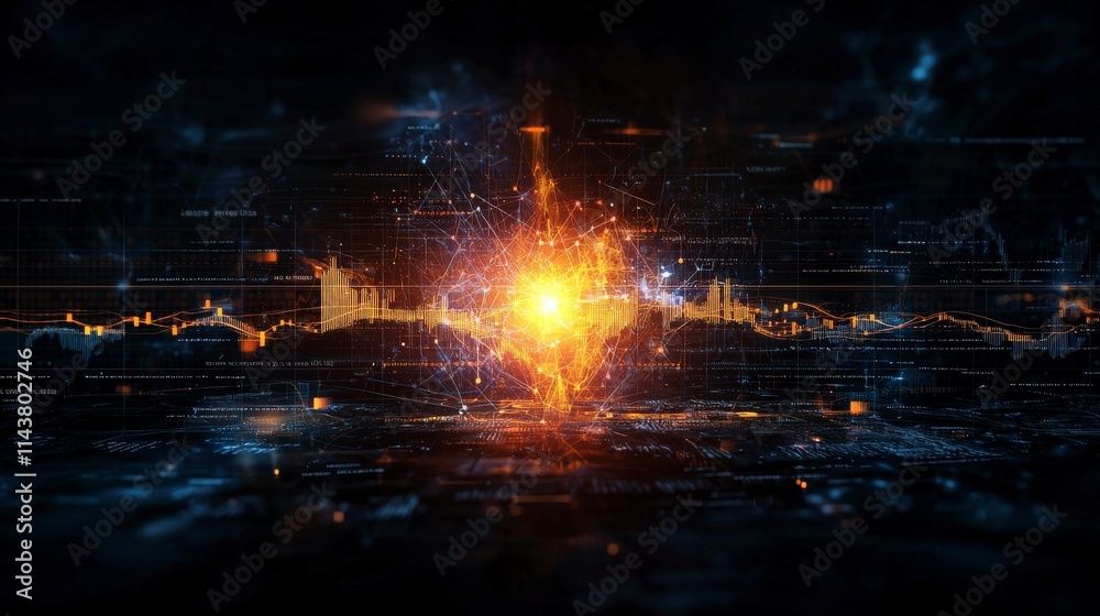 Poster Dynamic digital chart showcasing tax reform proposals in a futuristic environment with vibrant visuals