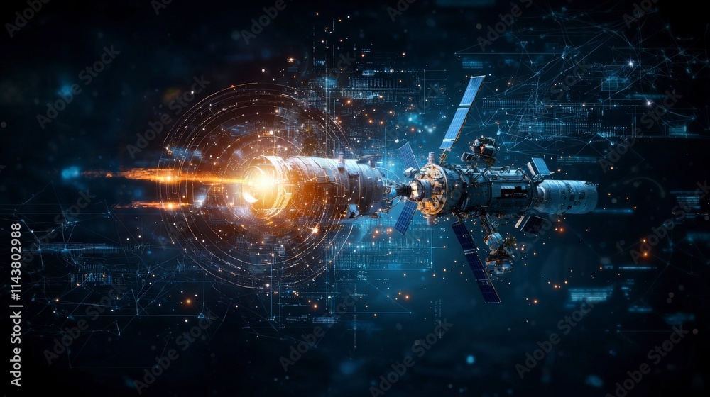 Leinwandbilder Satellite data analysis outer space digital interface sci-fi environment high-tech viewpoint innovation concept