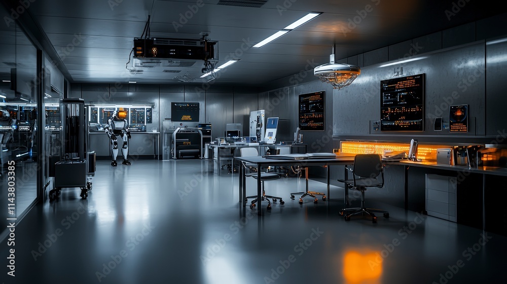 Aufkleber futuristic classroom teaching ai skills in a tech hub digital learning space modern environment inno