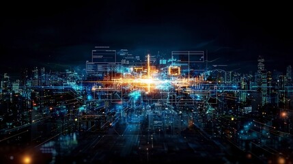 Global economic insights financial report visualization urban cityscape digital art nighttime futuristic concepts