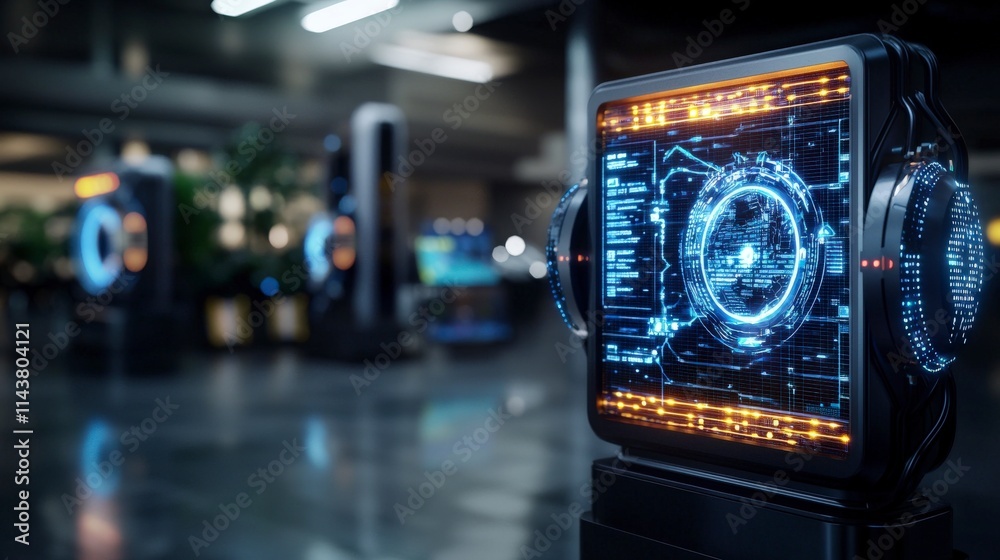Poster smart city infrastructure showcase urban center digital display modern environment close-up viewpoin