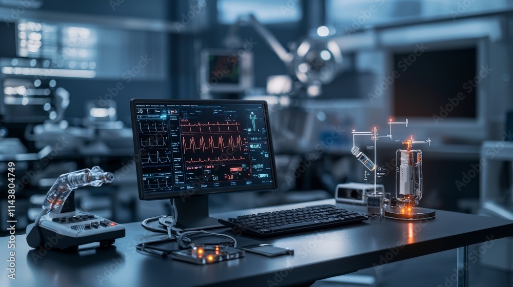 Poster Innovative medical device setup in a modern lab technology showcase minimalist environment professional viewpoint