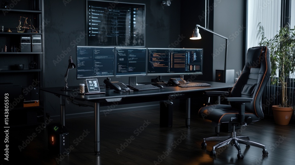 Aufkleber Innovative workspace design featuring ai-driven moderation dashboard urban office digital setup modern aesthetic
