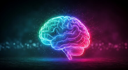 Abstract Science Illustration of a glowing Neural Brain Artwork concept. creativity, innovation, and artificial intelligence futuristic energy, electric, neon, technology visualization, illustration 