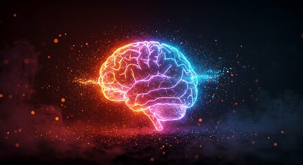Abstract Science Illustration of a glowing Neural Brain Artwork concept. creativity, innovation, and artificial intelligence futuristic energy, electric, neon, technology visualization, illustration 