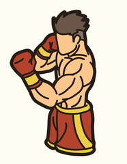 Martial Art Boxing Sport Fighter Action Kickboxing Muay Thai Cartoon Graphic Vector