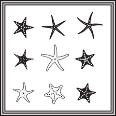 Set of star fish silhouette vector illustration.