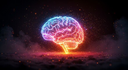 Abstract Science Illustration of a glowing Neural Brain Artwork concept. creativity, innovation, and artificial intelligence futuristic energy, electric, neon, technology visualization, illustration 