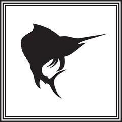 Vector marlin fish silhouette on white background, fish silhouette.