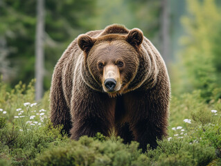Fototapeta premium Brown bear searching for food in the forest