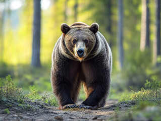 Fototapeta premium Brown bear searching for food in the forest