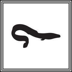 Eel vector black silhouette, ocean animal illustration