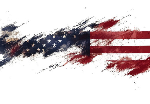 Grunge American Flag Design, Isolated on White Background