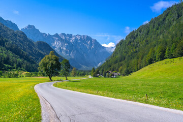 Winding road leading through logarska dolina valley in slovenia during summer © unai