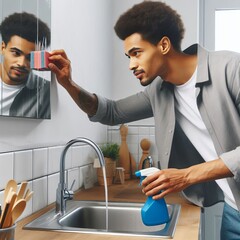 Wall Spot Cleaning Husband using a magic eraser to remove a mark