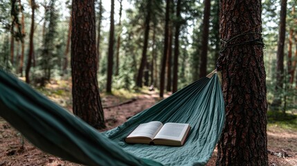Relaxing in a hammock forest campsite nature scene peaceful environment scenic viewpoint outdoor adventure