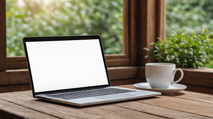 Fototapeta premium Work from home concept, laptop near a window 