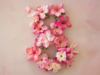 Number 8 with flowers, emphasizing International Women's Day, soft natural light.
