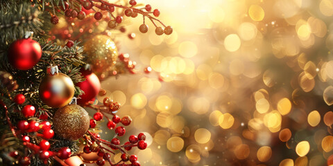 Golden Christmas Tree with Lights and Decorations in a Festive Winter Setting,Generated By Ai