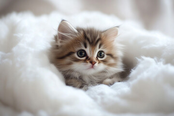 Obraz premium Fluffy kitten nestled in a soft white cloud