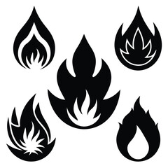 Set of Fire Flame Silhouettes in Black Vector Illustration