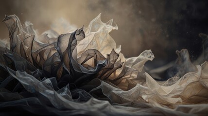 Abstract Draped Fabric In Shades Of Gray And Black