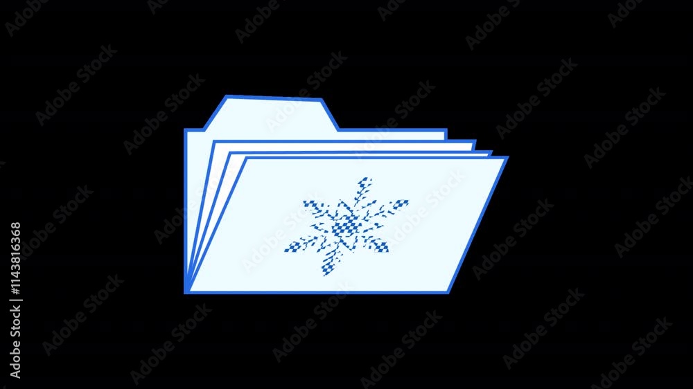 Poster animated open document folder icon in y2k style with ice effect. alpha channel