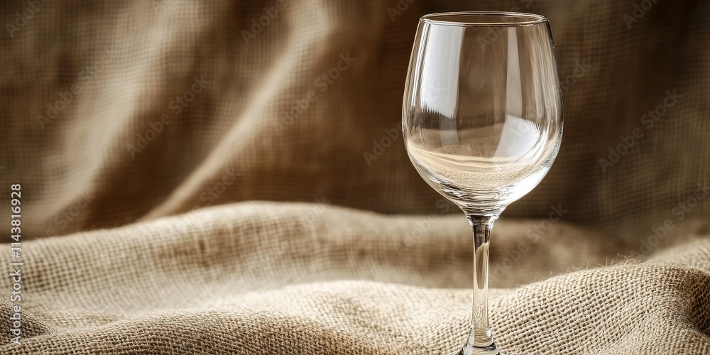 Aufkleber close up view of an empty wine glass set against a sackcloth background, beautifully illuminated by 
